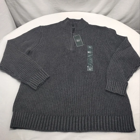 G. H. Bass & Co. Gray Ribbed Knit 1/4 Zip Mock Neck Pullover Sweater - Picture 4 of 16